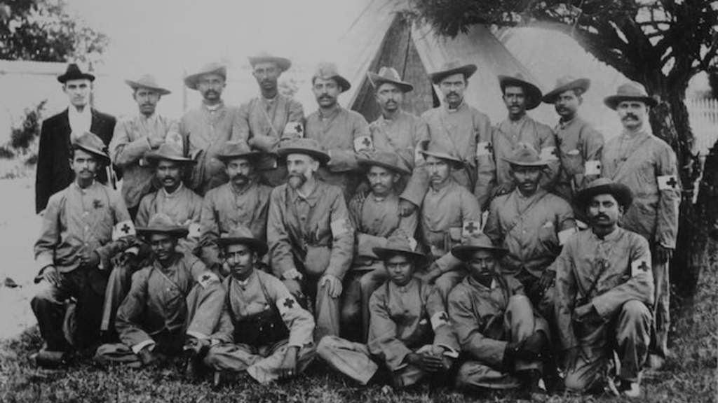 Gandhi created the Natal Indian Ambulance Corps, in which he volunteered as a stretcher bearer at Spion Kop.