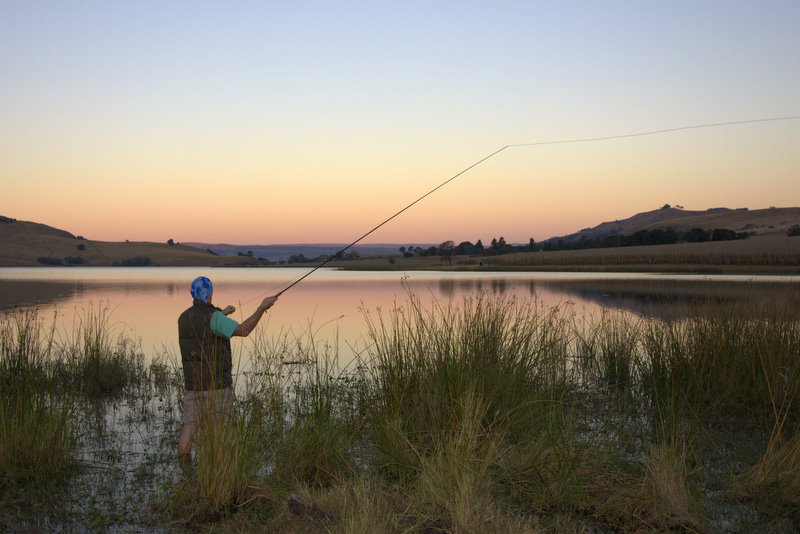 Fishing at Cayley Mountain Resort in the Drakensberg.